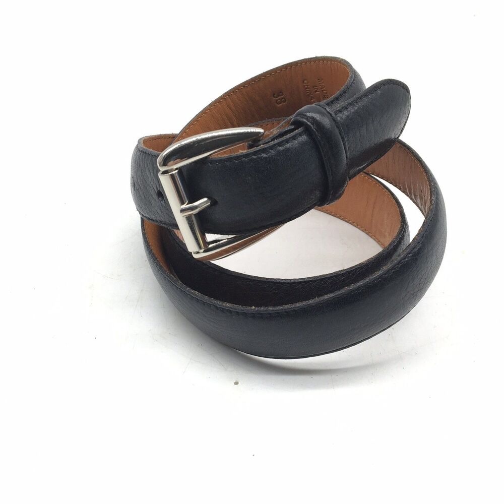 Polo Ralph Lauren Mens Black Leather  Belt Size 38 Silver Buckle Pebbled 2113160